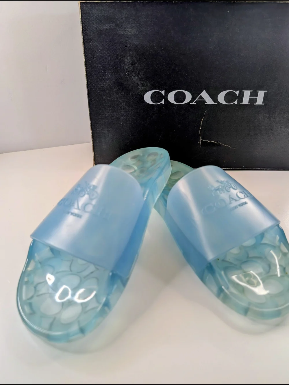 Coach Ulyssa Jelly Shoes Rubber Pool Slides Sandals Size 8 Blue Sea